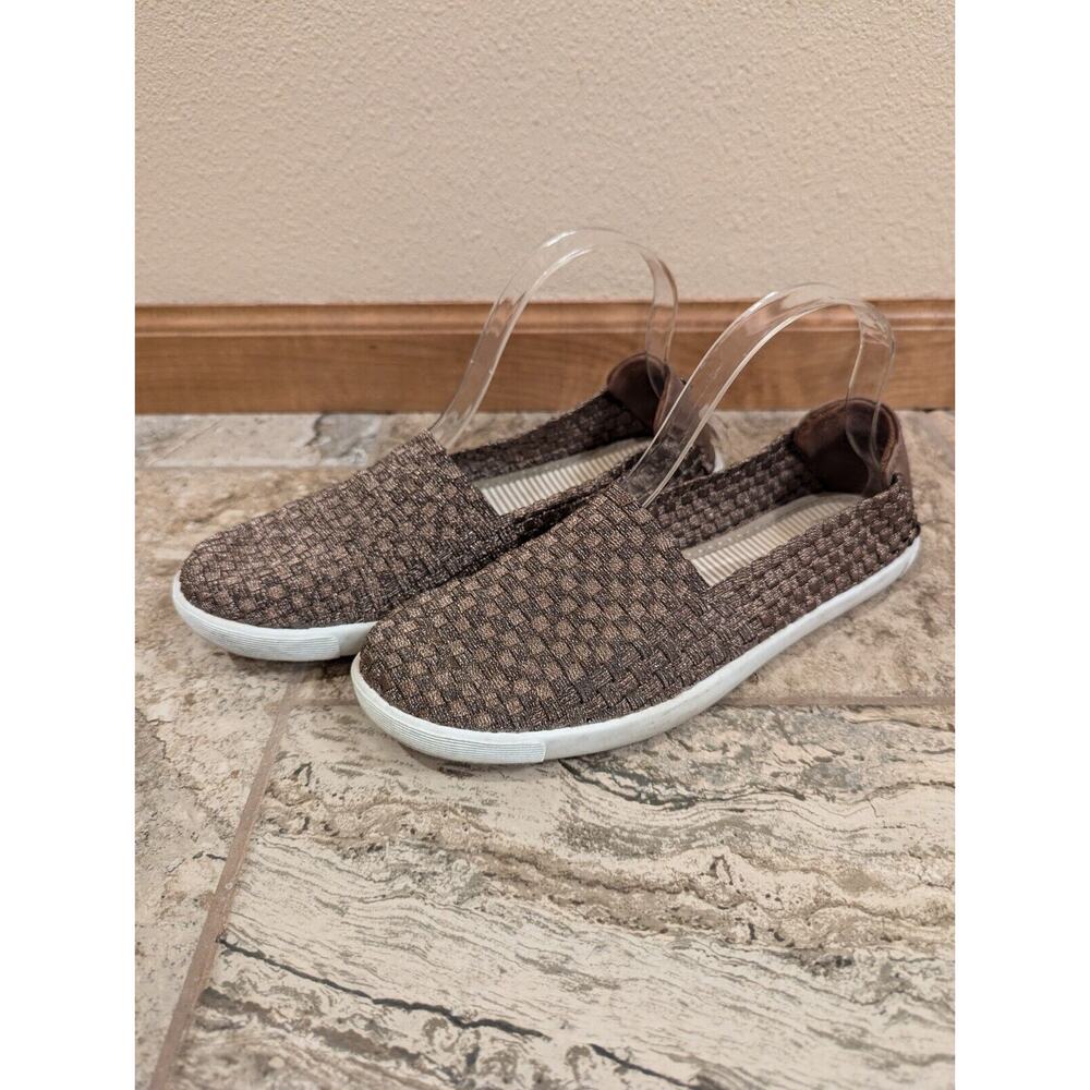 Bare Traps Gold Bronze Slip On Metallic Basket Weave Fabric Uppers Size 8.5M
